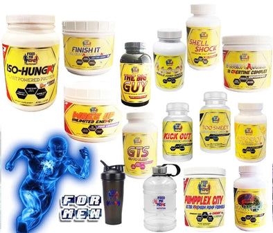 The Everything Stack (Stack) Iso Hungry | The Big Guy | Too Sweet | Shell Shock | Wake Up | Finish It | Brain Feed | Kick Out | 10 Count Creatine | GTS | PumpPlex City | Hope Spot | Shaker Bottle | 1/2 Gallon Jug | 1-2-3 Muscle Joint Tendon Support
